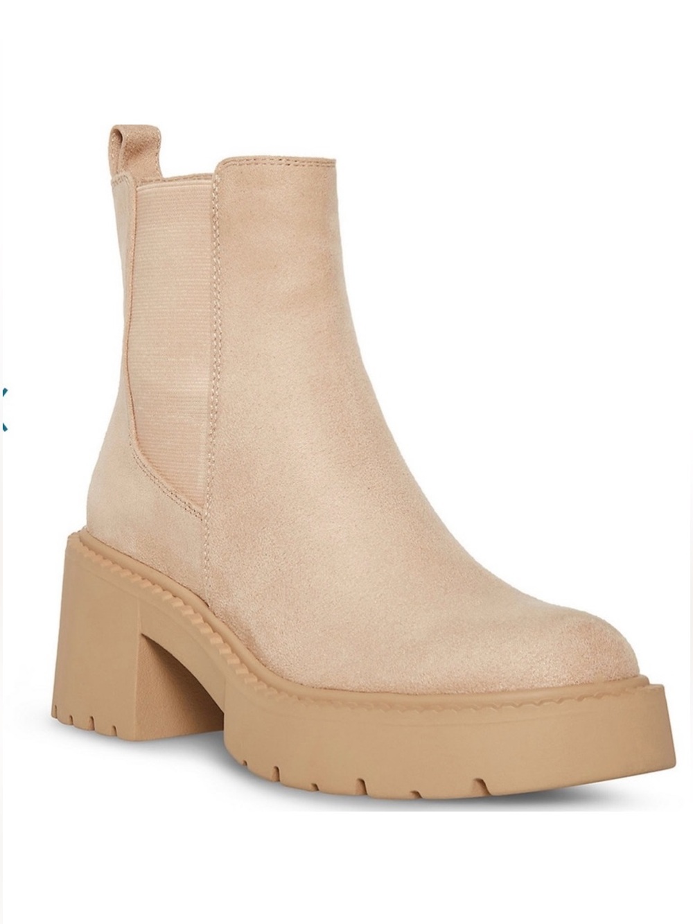 🔹 Madden Girl Taupe Suede Lug Sole Chelsea Booties Women’s Size 8